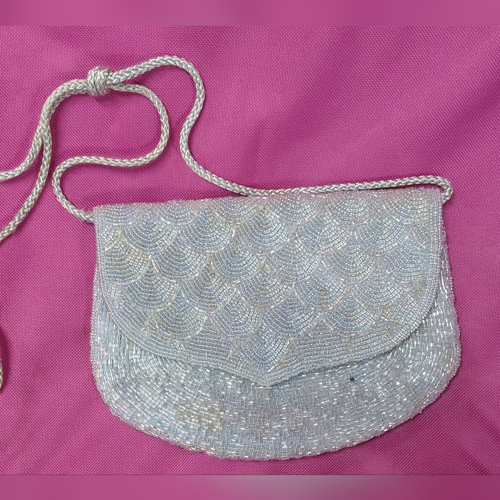 VTG A.D.G. Baby Blue Crystal Beaded Clutch, Crossbody Evening Bag